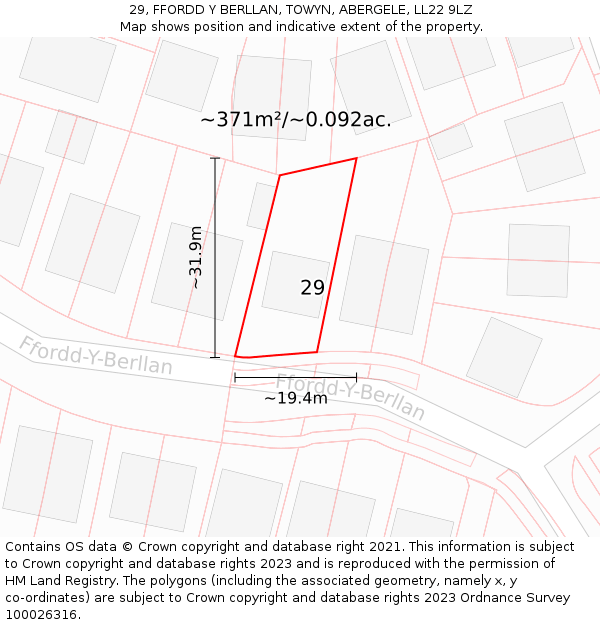 29, FFORDD Y BERLLAN, TOWYN, ABERGELE, LL22 9LZ: Plot and title map