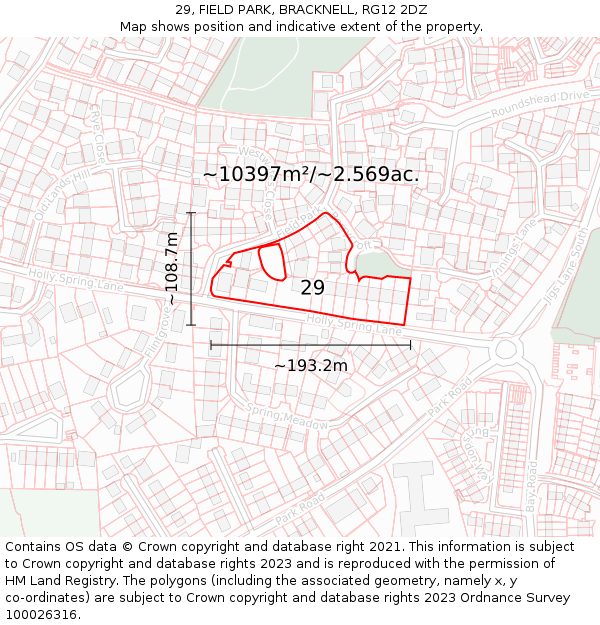 29, FIELD PARK, BRACKNELL, RG12 2DZ: Plot and title map