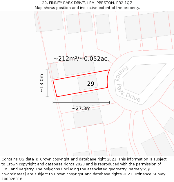 29, FINNEY PARK DRIVE, LEA, PRESTON, PR2 1QZ: Plot and title map