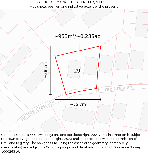 29, FIR TREE CRESCENT, DUKINFIELD, SK16 5EH: Plot and title map