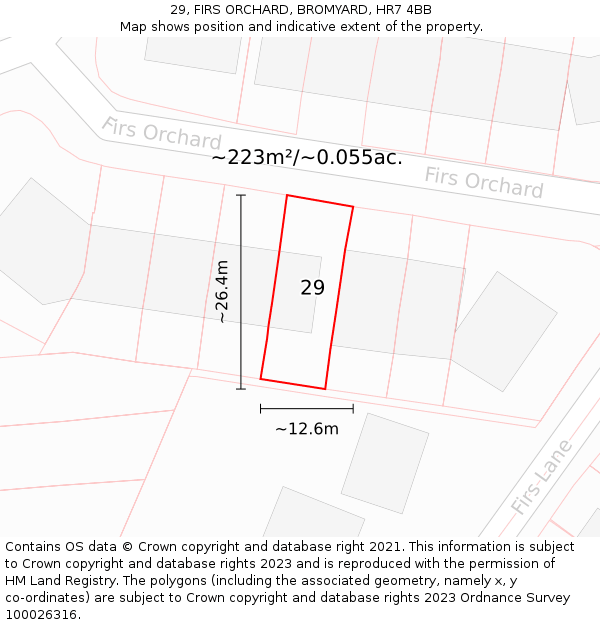 29, FIRS ORCHARD, BROMYARD, HR7 4BB: Plot and title map