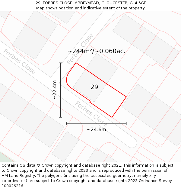 29, FORBES CLOSE, ABBEYMEAD, GLOUCESTER, GL4 5GE: Plot and title map