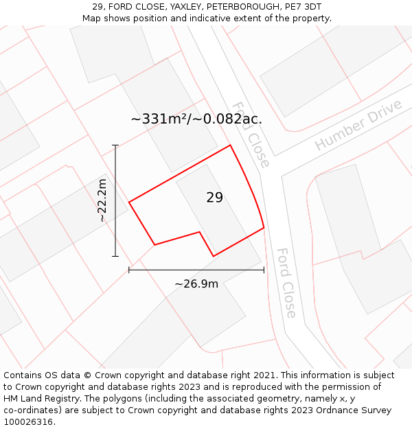 29, FORD CLOSE, YAXLEY, PETERBOROUGH, PE7 3DT: Plot and title map