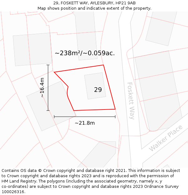 29, FOSKETT WAY, AYLESBURY, HP21 9AB: Plot and title map