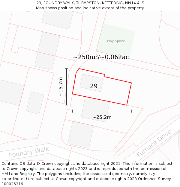 29, FOUNDRY WALK, THRAPSTON, KETTERING, NN14 4LS: Plot and title map