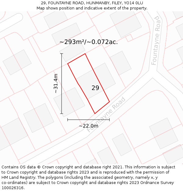 29, FOUNTAYNE ROAD, HUNMANBY, FILEY, YO14 0LU: Plot and title map