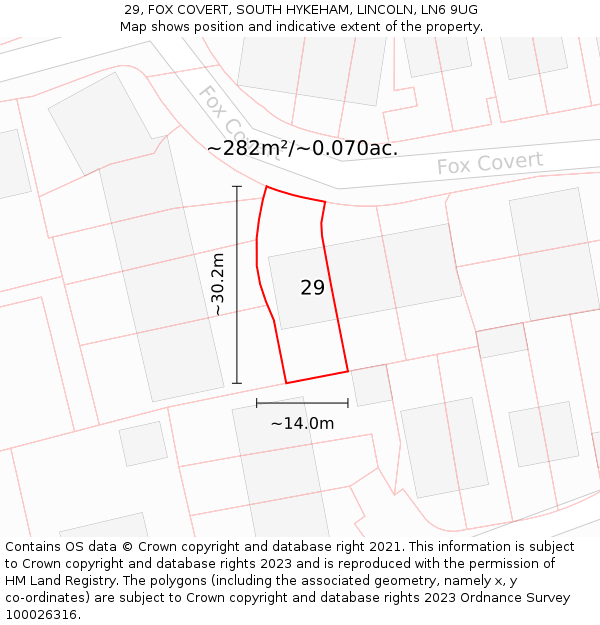 29, FOX COVERT, SOUTH HYKEHAM, LINCOLN, LN6 9UG: Plot and title map