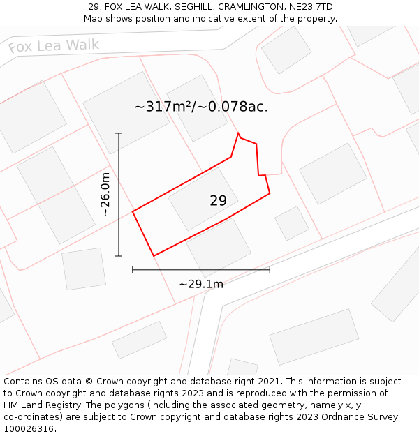 29, FOX LEA WALK, SEGHILL, CRAMLINGTON, NE23 7TD: Plot and title map