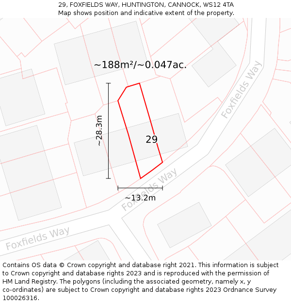 29, FOXFIELDS WAY, HUNTINGTON, CANNOCK, WS12 4TA: Plot and title map