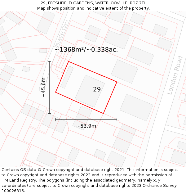 29, FRESHFIELD GARDENS, WATERLOOVILLE, PO7 7TL: Plot and title map