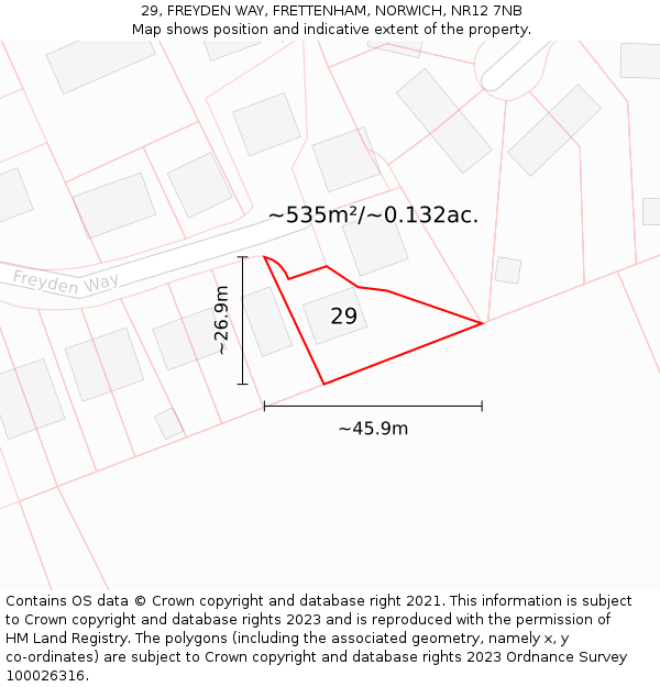 29, FREYDEN WAY, FRETTENHAM, NORWICH, NR12 7NB: Plot and title map