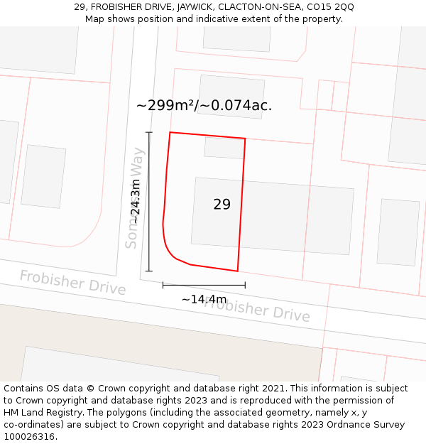 29, FROBISHER DRIVE, JAYWICK, CLACTON-ON-SEA, CO15 2QQ: Plot and title map