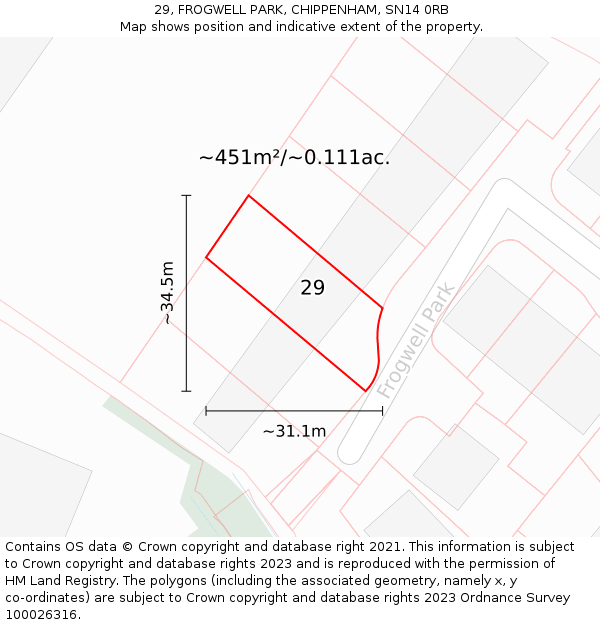 29, FROGWELL PARK, CHIPPENHAM, SN14 0RB: Plot and title map