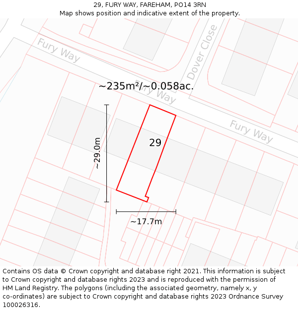 29, FURY WAY, FAREHAM, PO14 3RN: Plot and title map