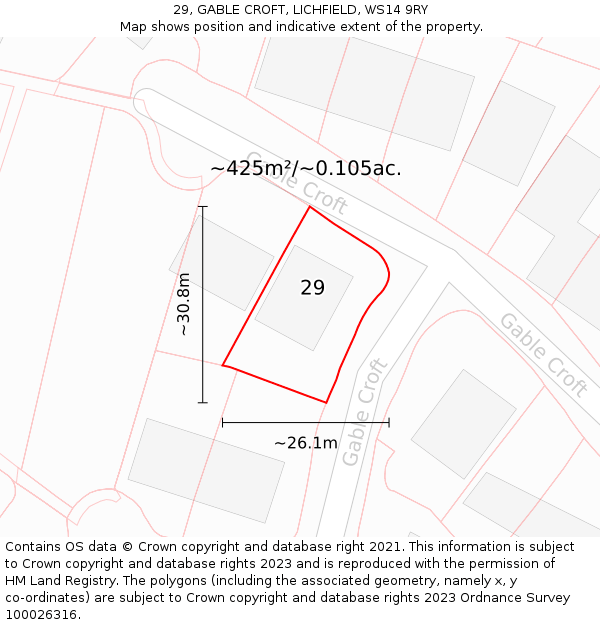 29, GABLE CROFT, LICHFIELD, WS14 9RY: Plot and title map