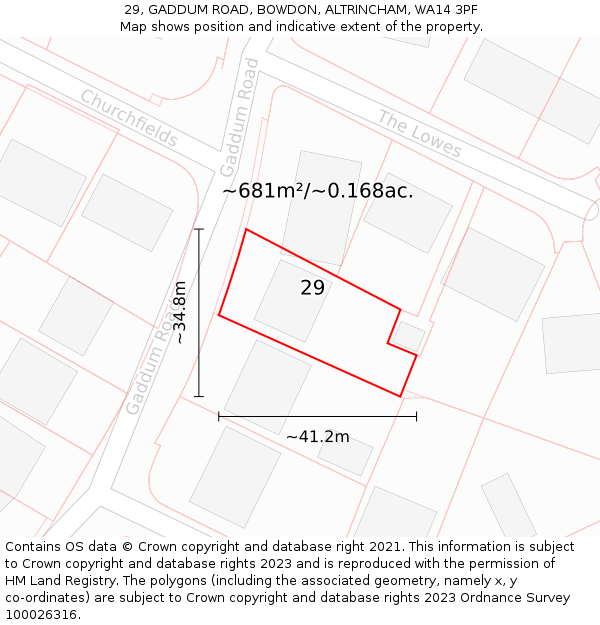 29, GADDUM ROAD, BOWDON, ALTRINCHAM, WA14 3PF: Plot and title map