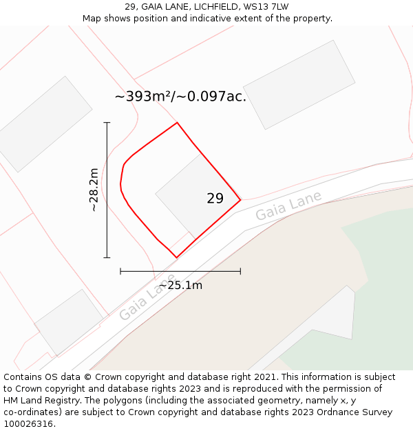 29, GAIA LANE, LICHFIELD, WS13 7LW: Plot and title map