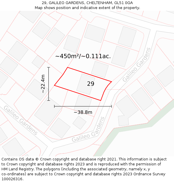 29, GALILEO GARDENS, CHELTENHAM, GL51 0GA: Plot and title map