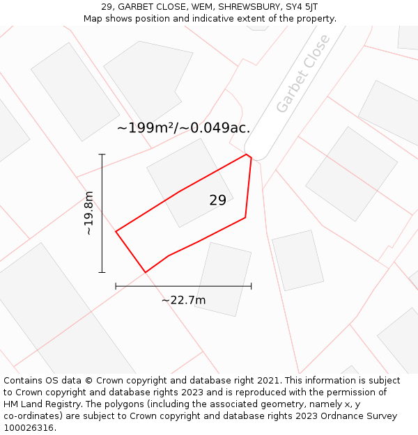 29, GARBET CLOSE, WEM, SHREWSBURY, SY4 5JT: Plot and title map