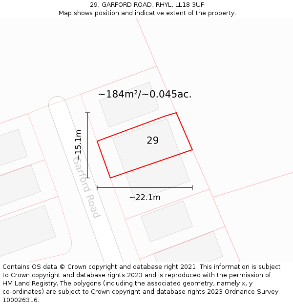 29, GARFORD ROAD, RHYL, LL18 3UF: Plot and title map