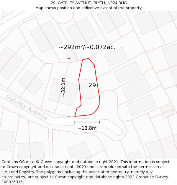 29, GATELEY AVENUE, BLYTH, NE24 3HG: Plot and title map
