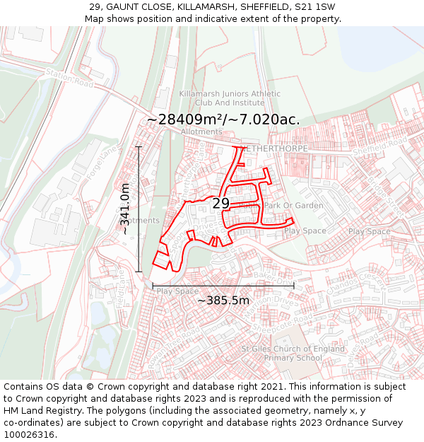 29, GAUNT CLOSE, KILLAMARSH, SHEFFIELD, S21 1SW: Plot and title map