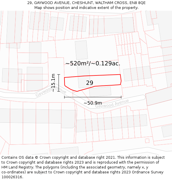 29, GAYWOOD AVENUE, CHESHUNT, WALTHAM CROSS, EN8 8QE: Plot and title map