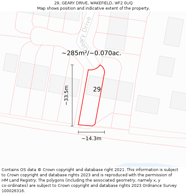 29, GEARY DRIVE, WAKEFIELD, WF2 0UQ: Plot and title map