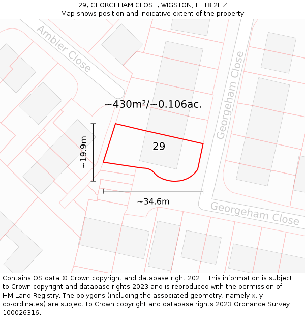 29, GEORGEHAM CLOSE, WIGSTON, LE18 2HZ: Plot and title map