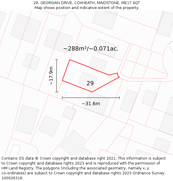 29, GEORGIAN DRIVE, COXHEATH, MAIDSTONE, ME17 4QT: Plot and title map