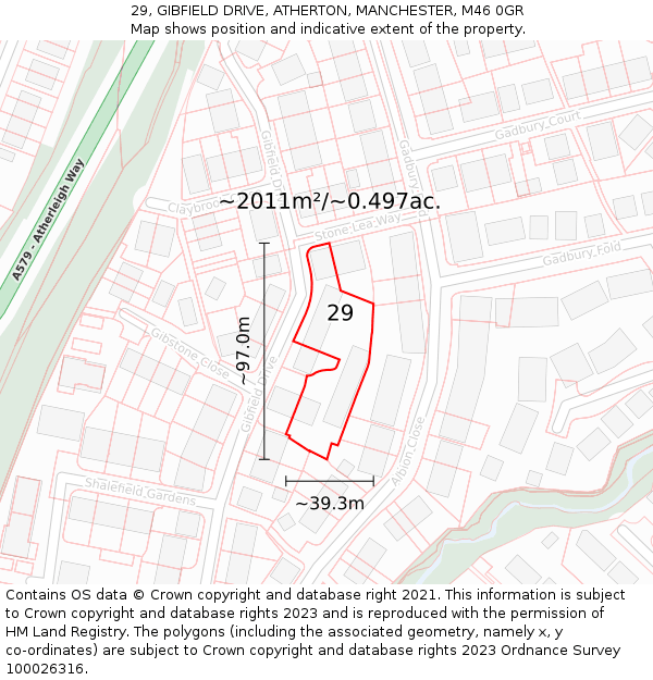 29, GIBFIELD DRIVE, ATHERTON, MANCHESTER, M46 0GR: Plot and title map