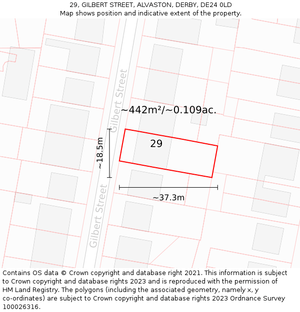 29, GILBERT STREET, ALVASTON, DERBY, DE24 0LD: Plot and title map