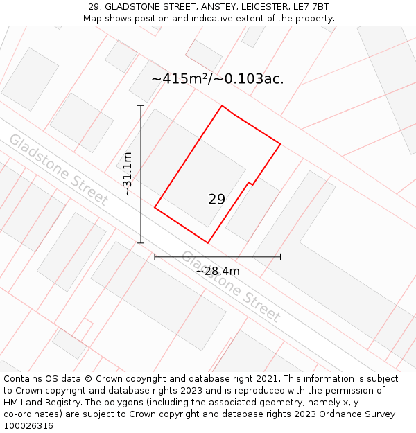 29, GLADSTONE STREET, ANSTEY, LEICESTER, LE7 7BT: Plot and title map