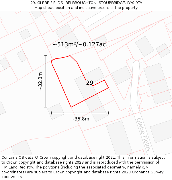 29, GLEBE FIELDS, BELBROUGHTON, STOURBRIDGE, DY9 9TA: Plot and title map