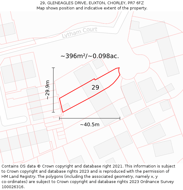 29, GLENEAGLES DRIVE, EUXTON, CHORLEY, PR7 6FZ: Plot and title map