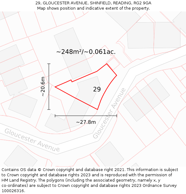 29, GLOUCESTER AVENUE, SHINFIELD, READING, RG2 9GA: Plot and title map