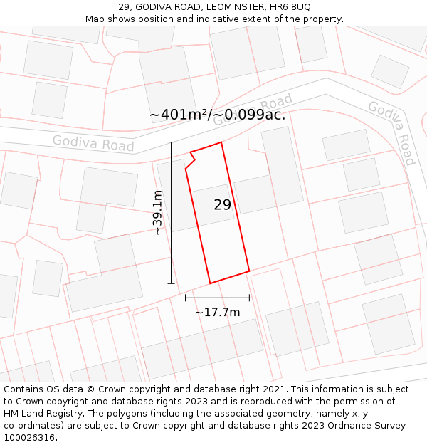 29, GODIVA ROAD, LEOMINSTER, HR6 8UQ: Plot and title map