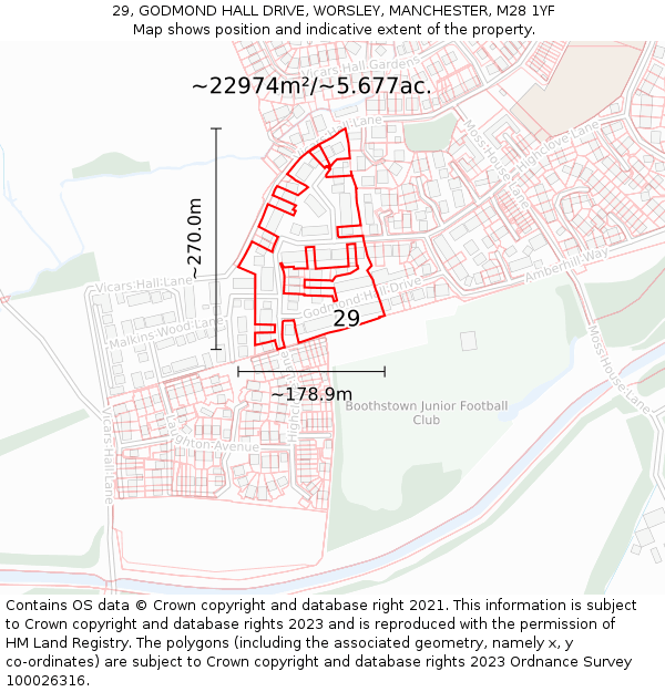 29, GODMOND HALL DRIVE, WORSLEY, MANCHESTER, M28 1YF: Plot and title map