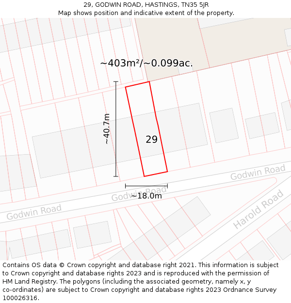 29, GODWIN ROAD, HASTINGS, TN35 5JR: Plot and title map