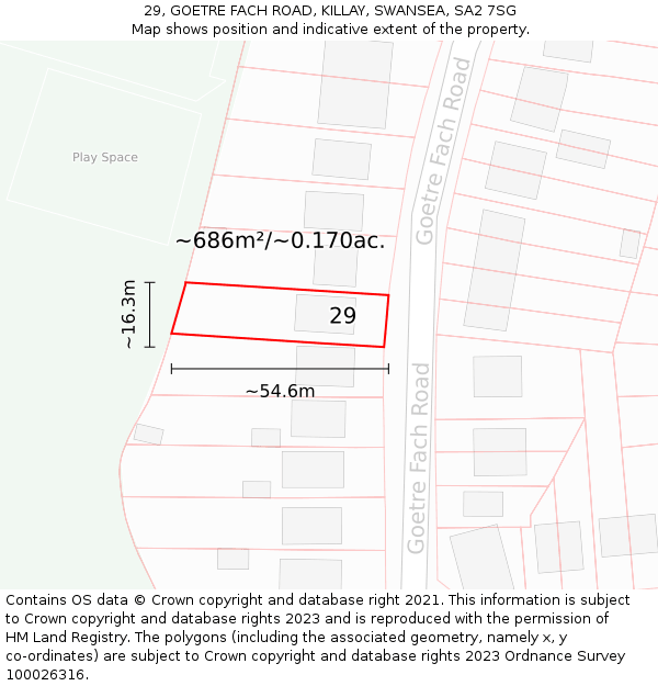 29, GOETRE FACH ROAD, KILLAY, SWANSEA, SA2 7SG: Plot and title map