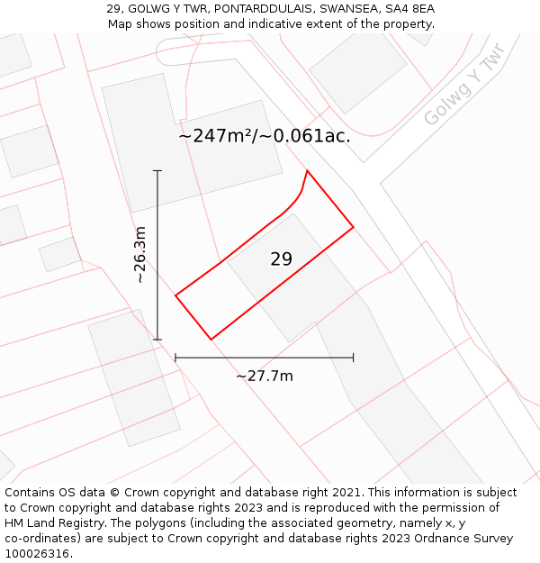 29, GOLWG Y TWR, PONTARDDULAIS, SWANSEA, SA4 8EA: Plot and title map