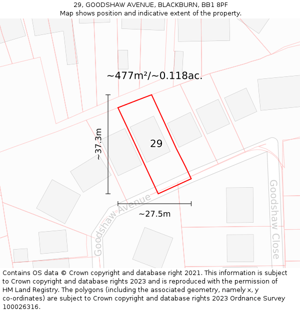 29, GOODSHAW AVENUE, BLACKBURN, BB1 8PF: Plot and title map