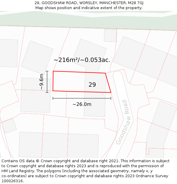 29, GOODSHAW ROAD, WORSLEY, MANCHESTER, M28 7GJ: Plot and title map