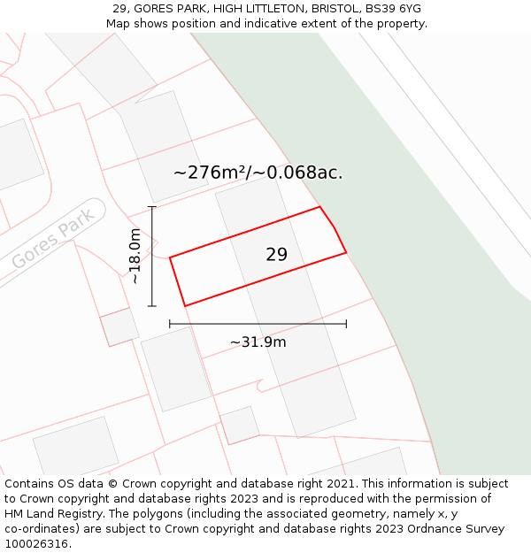 29, GORES PARK, HIGH LITTLETON, BRISTOL, BS39 6YG: Plot and title map