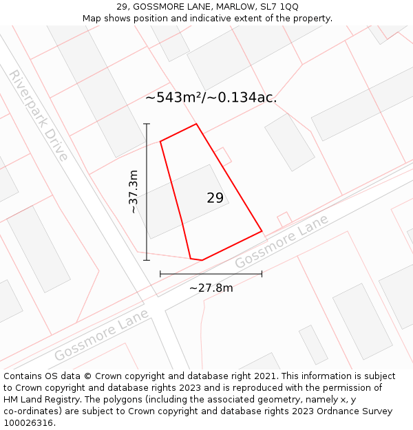 29, GOSSMORE LANE, MARLOW, SL7 1QQ: Plot and title map