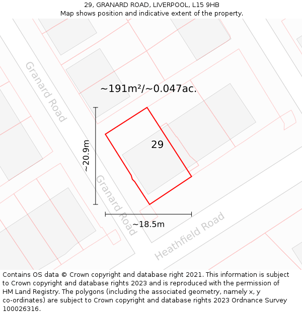 29, GRANARD ROAD, LIVERPOOL, L15 9HB: Plot and title map