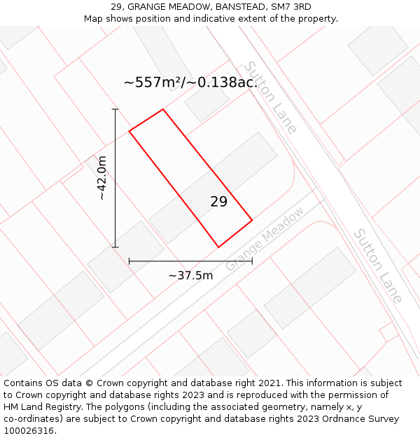 29, GRANGE MEADOW, BANSTEAD, SM7 3RD: Plot and title map