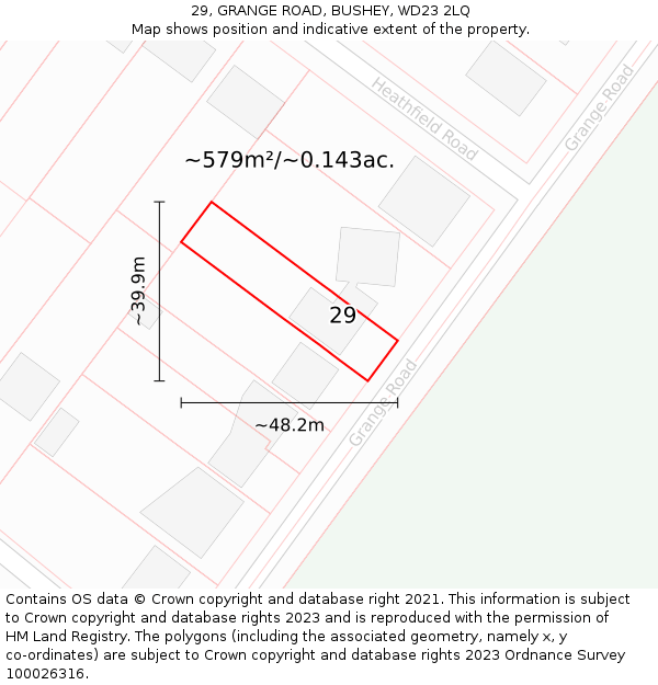 29, GRANGE ROAD, BUSHEY, WD23 2LQ: Plot and title map