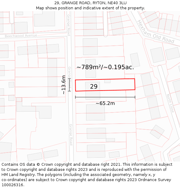 29, GRANGE ROAD, RYTON, NE40 3LU: Plot and title map