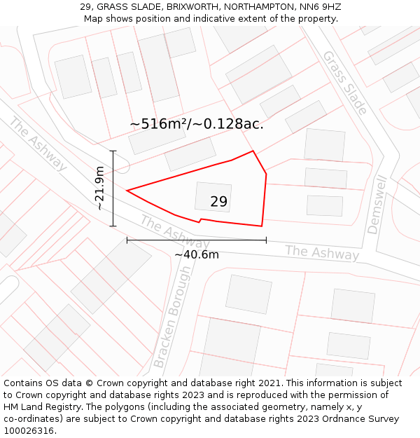 29, GRASS SLADE, BRIXWORTH, NORTHAMPTON, NN6 9HZ: Plot and title map